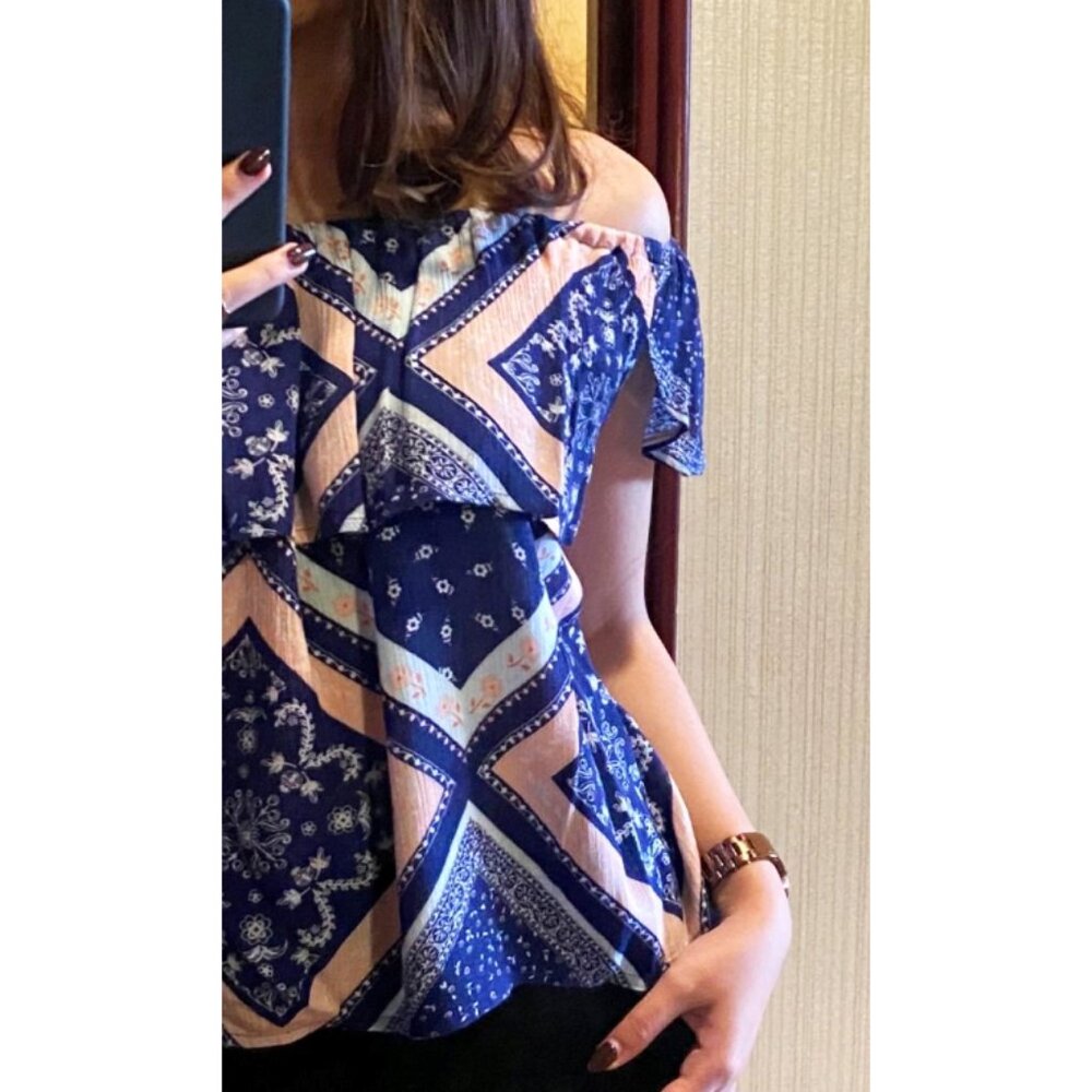 Cotton On Sabrina Off Shoulder Top Pink Blue Ruffle Bardot Bandana Shoulderless
